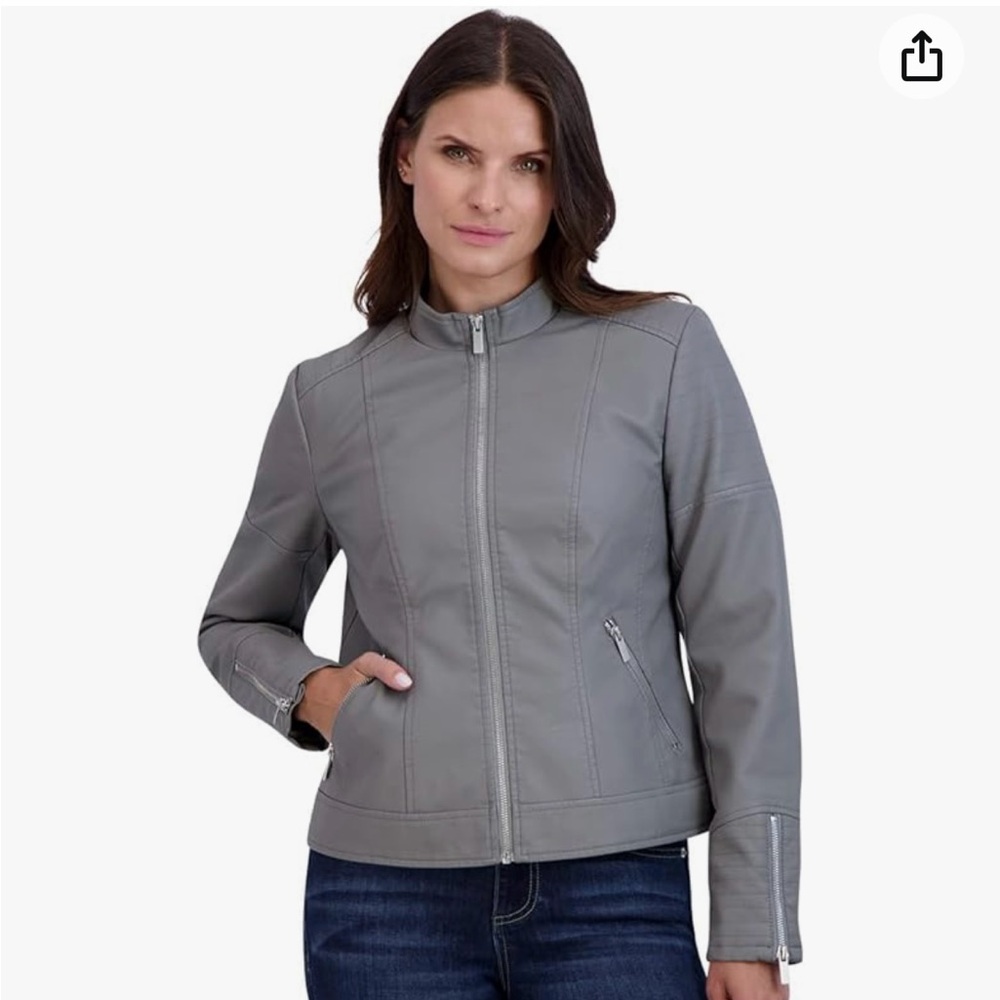 Moto jacket faux leather grey size small NWOT